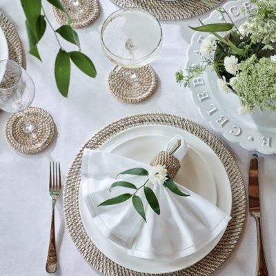 Round Whitewashed Rattan Placemat Table Linen & Accessories The