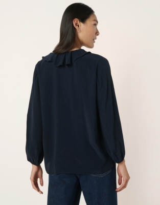 Ruffle Detail Blouse - Navy