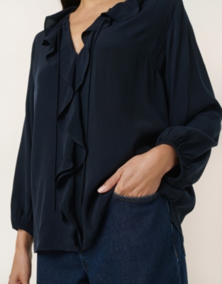 Ruffle Detail Blouse - Navy