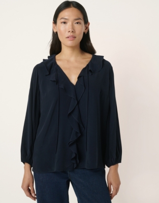 Ruffle Detail Blouse - Navy
