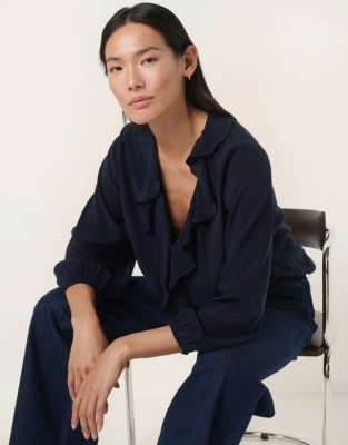 Ruffle Detail Blouse - Navy