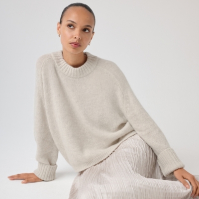 Saddle Shoulder Crew Neck Jumper with Alpaca