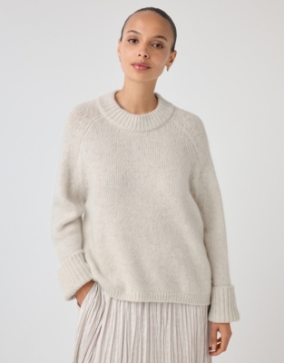 Saddle Shoulder Crew Neck Jumper with Alpaca