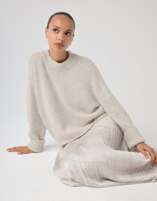 Saddle Shoulder Crew Neck Jumper with Alpaca