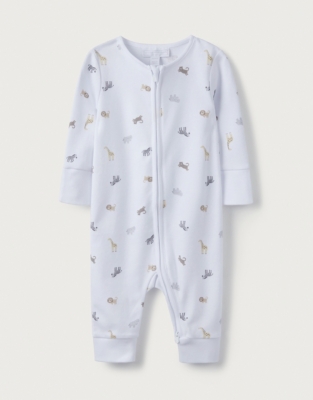 Safari-Print Zip Sleepsuit | Newborn & Unisex | The White Company UK