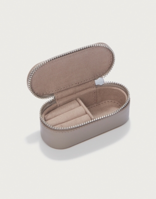 Saffiano Leather Mini Travel Jewellery Case - Hot Chocolate