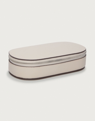 Saffiano Leather Oval Travel Jewellery Case