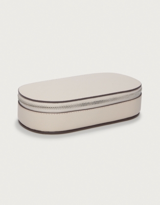 Saffiano Leather Oval Travel Jewellery Case
