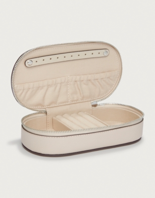 Saffiano Leather Oval Travel Jewellery Case