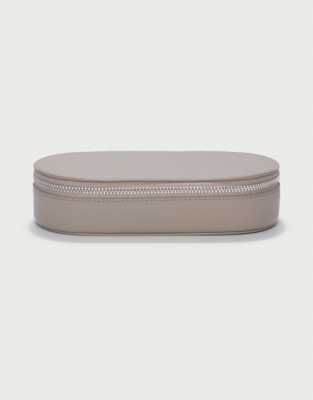 Saffiano Leather Oval Travel Jewelry Case