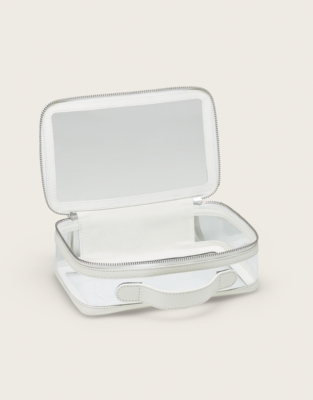 Saffiano Leather-Trimmed Inflight Clear Cosmetic Case