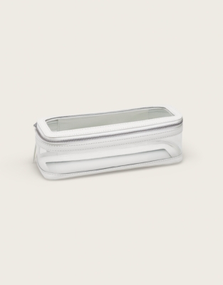 Saffiano Leather-Trimmed Mini Inflight Clear Cosmetic Case