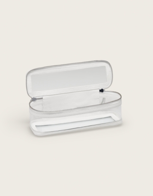 Saffiano Leather-Trimmed Mini Inflight Clear Cosmetic Case
