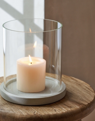 Sandstone Glass Hurricane Candle Holder – Large