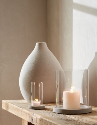 Sandstone Glass Hurricane Candle Holder – Large