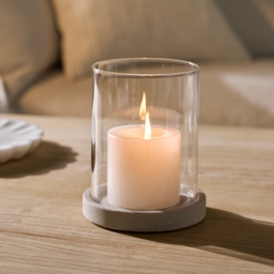 Sandstone Glass Hurricane Candle Holder – Medium