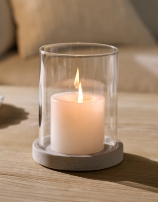 Sandstone Glass Hurricane Candle Holder – Medium