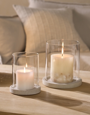 Sandstone Glass Hurricane Candle Holder – Medium