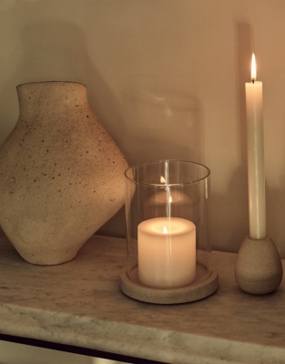 Sandstone Glass Hurricane Candle Holder – Medium