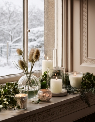 Sandstone Glass Hurricane Candle Holder – Medium
