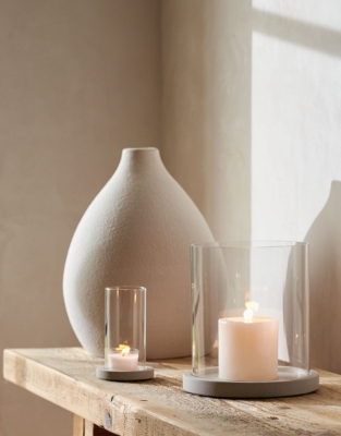 Sandstone Glass Hurricane Tealight Holder – Small