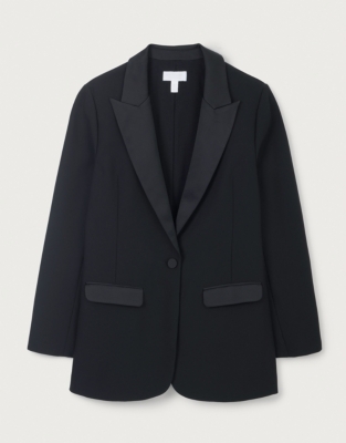 Satin Back Crepe Tailored Tuxedo Jacket - Black
