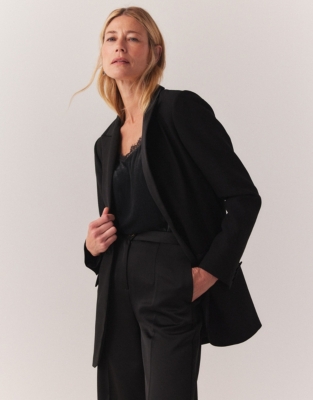 Satin Back Crepe Tailored Tuxedo Jacket - Black