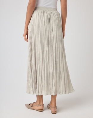 Satin Crinkle Midi Skirt - Oyster