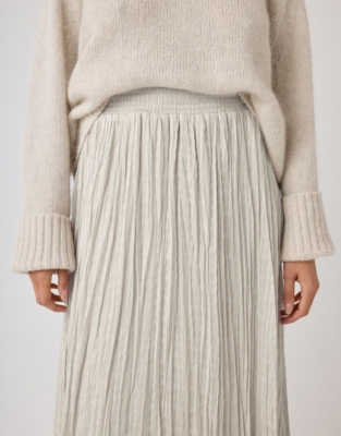Satin Crinkle Midi Skirt - Oyster