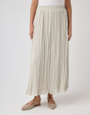 Satin Crinkle Midi Skirt - Oyster