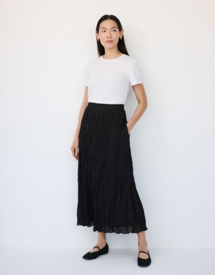 Satin Crinkle Midi Skirt