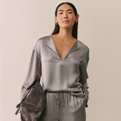 Satin Deep V-Neck Top