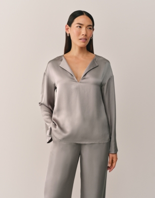 Satin Deep V-Neck Top