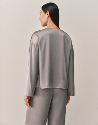 Satin Deep V-Neck Top