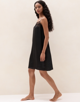 Satin Embroidered Mesh-Trim Cami Nightie