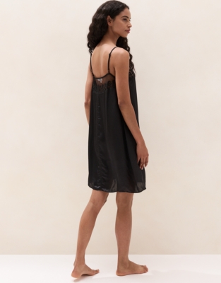 Satin Embroidered Mesh-Trim Cami Nightie