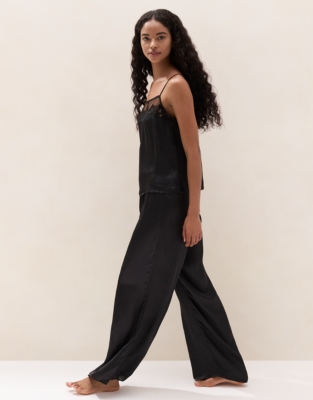 Satin Embroidered Mesh-Trim Cami Pyjama Set