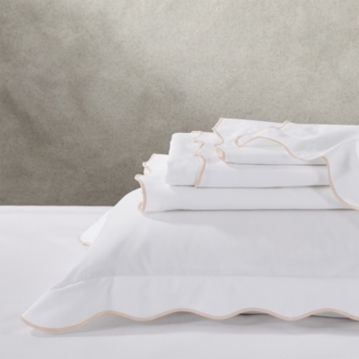 Scallop Edge Bed Linen Collection, White Scalloped Edge Duvet Cover Set