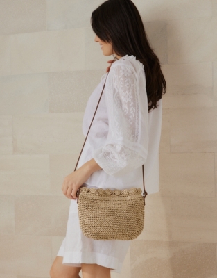 Scalloped Straw Cross Body Bag Handbags & Wallets The White Company US