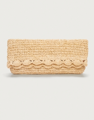 Scalloped Straw Fold Over Clutch