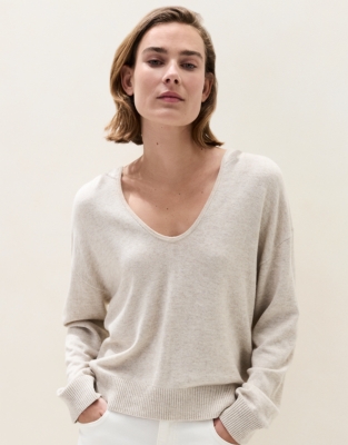 Scoop V Neck Hoodie with Cashmere