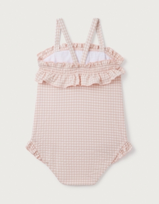 Seersucker Gingham Ruffle Swimsuit (0–18mths)