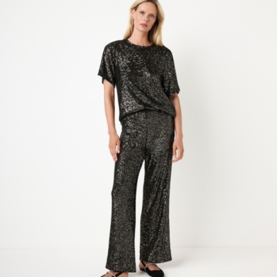 Sequin Jersey Wide Leg Trousers