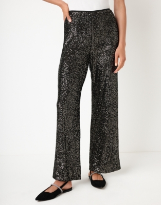 Sequin Jersey Wide Leg Trousers