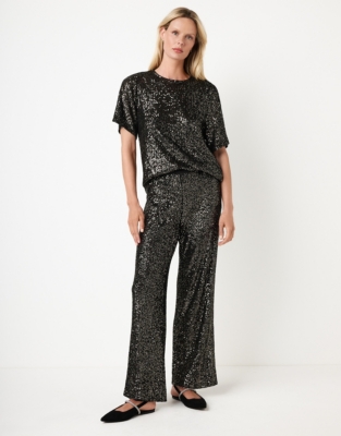 Sequin Jersey Wide Leg Trousers