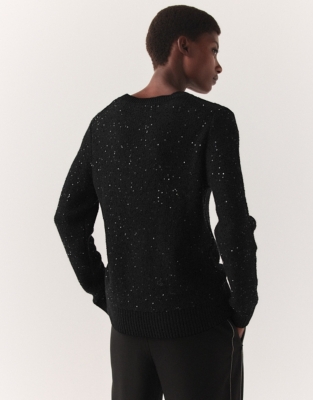 Sequin Knitted Crew Neck Sweater