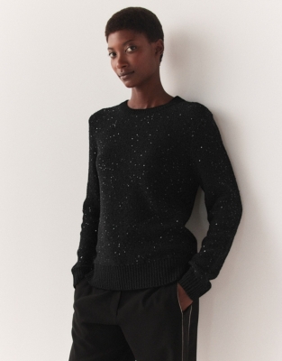 Sequin Knitted Crew Neck Sweater