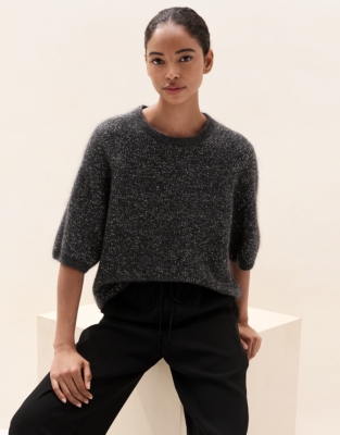 Sequin Knitted T-Shirt with Mohair