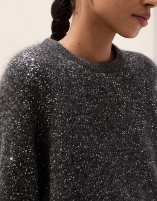 Sequin Knitted T-Shirt with Mohair