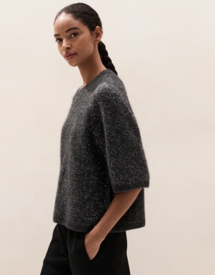 Sequin Knitted T-Shirt with Mohair
